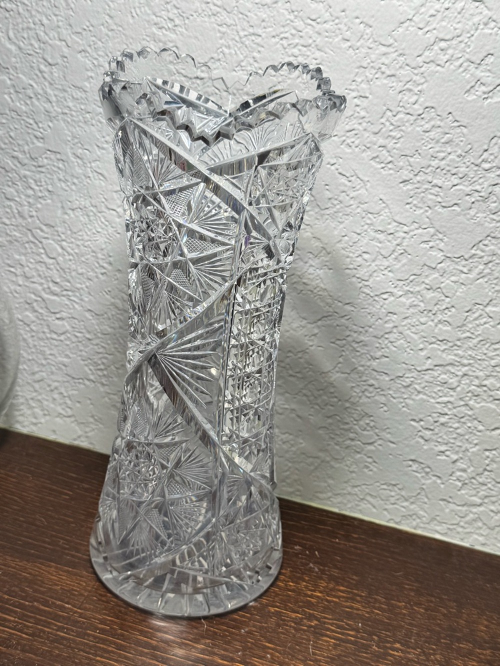 Antique American Brilliant Period Cut Glass Corset Vase 10” Tall Crystal - Picture 8 of 9